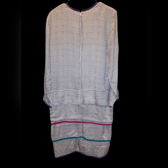 Black and White 100% Silk Checkered Dress with Pink and Green Accents - Picture 7 of 7